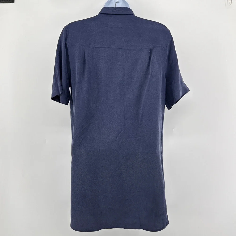 Equipment Femme 100% Silk Utility Shirt Navy Blue Cargo Pocket Blouse Top Medium